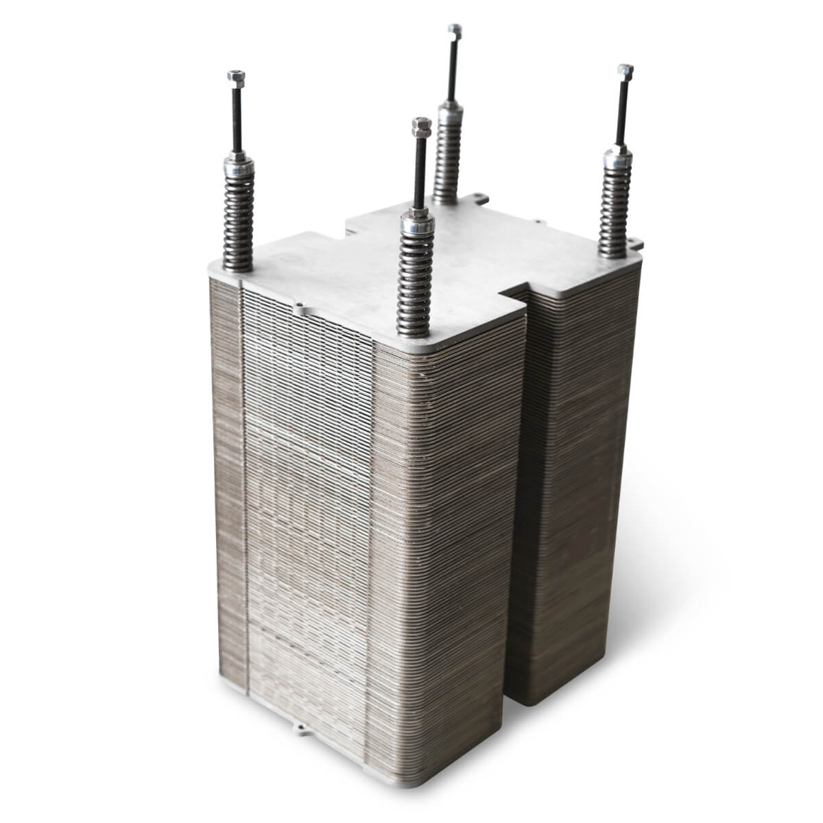 Stacks using low cost materials and designed for mass manufacturing